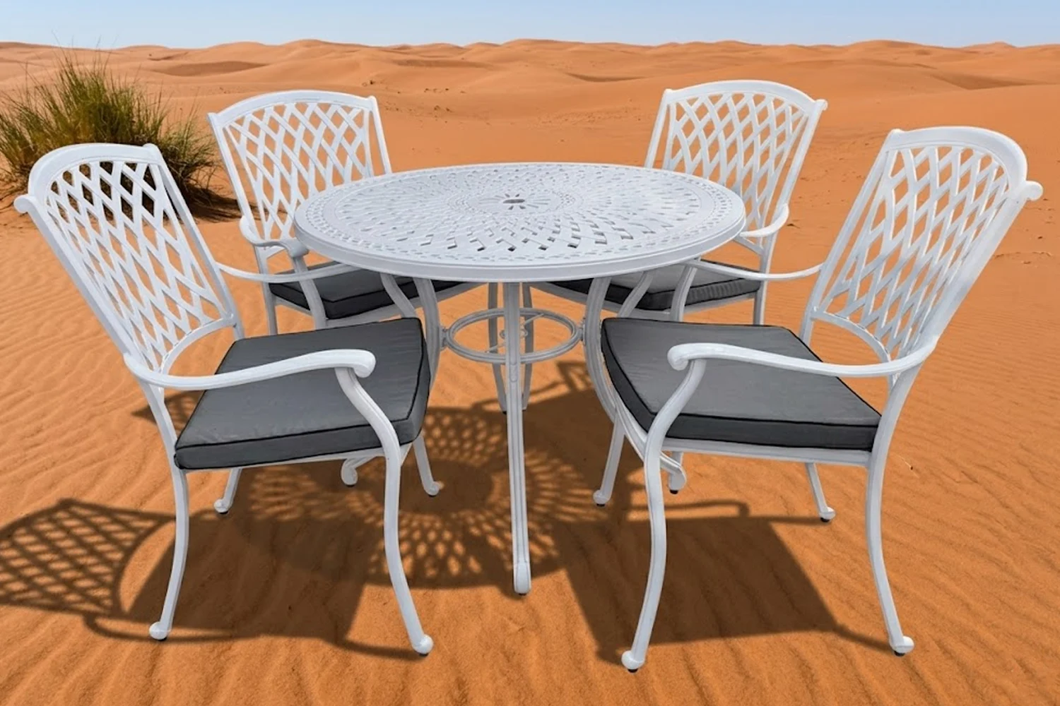 Aluminium Tuscan 4 Seater Dining White Set with Charcoal Cushions