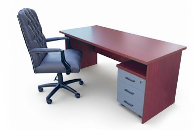 3 Piece Office Set Special (IQ Desk 1500, 1 Empire executive brown genuine leather button chair & Mobile pedestal) Royal Mahogany