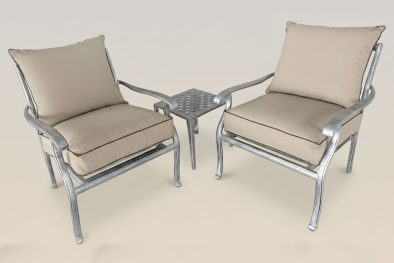 Aluminium 2 Seater 3 Piece Silver Chair Set With Beige Cushions