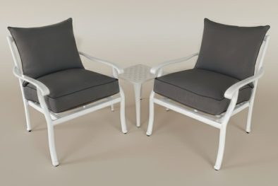 Aluminium 2 Seater 3 Piece White Couch Set With Charcoal Cushions