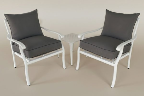 Aluminium 2 Seater 3 Piece White Couch Set With Charcoal Cushions