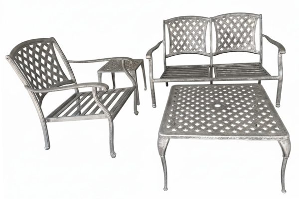 Aluminium 3 Seater 4 Piece Silver Couch Set