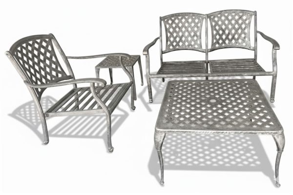 Aluminium 3 Seater 4 Piece Silver Couch Set