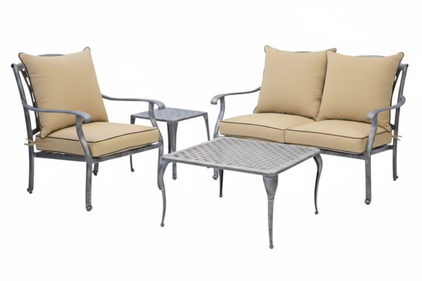 Aluminium 3 Seater 4 Piece Silver Couch Set With Beige Cushions