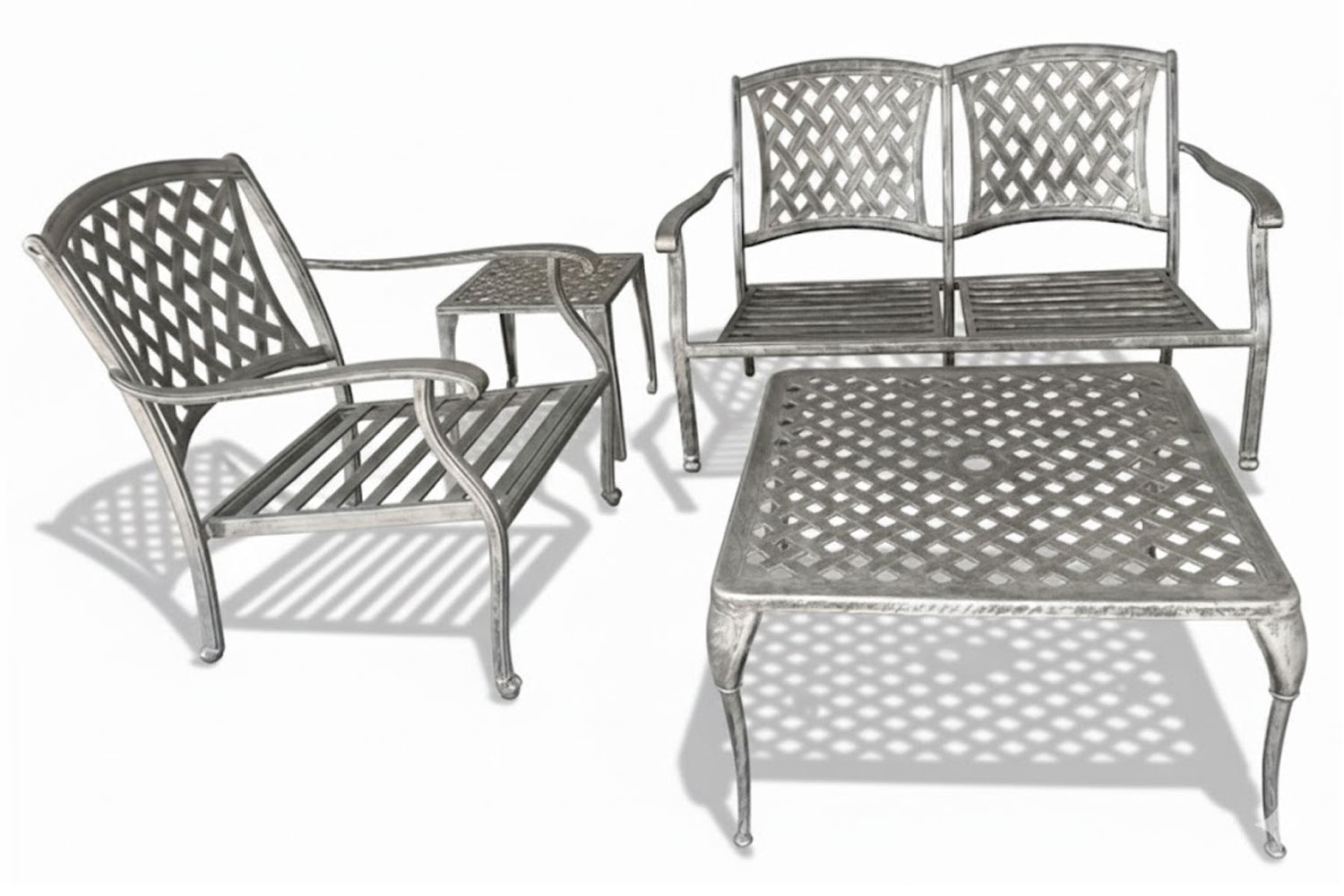 Aluminium 3 Seater 4 Piece Silver Couch Set