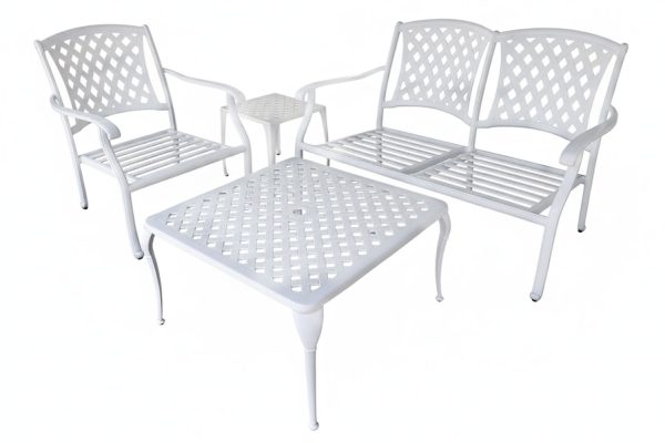 Aluminium 3 Seater 4 Piece White Couch Set