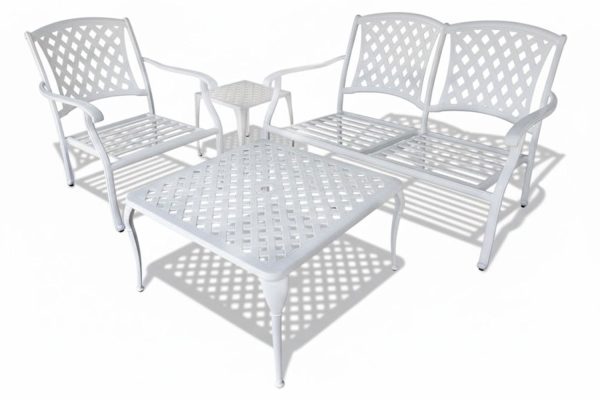 Aluminium 3 Seater 4 Piece White Couch Set