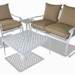 Aluminium 3 Seater 4 Piece White Couch Set With Beige Cushions