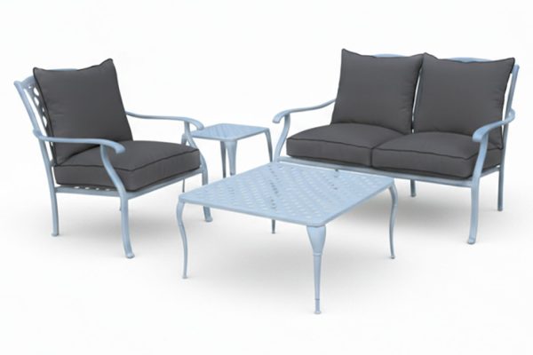 Aluminium 3 Seater 4 Piece White Couch Set With Charcoal Cushions