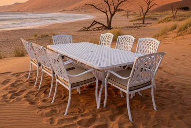 Aluminium Tuscan 8 Seater Dining Set White with Beige Cushions
