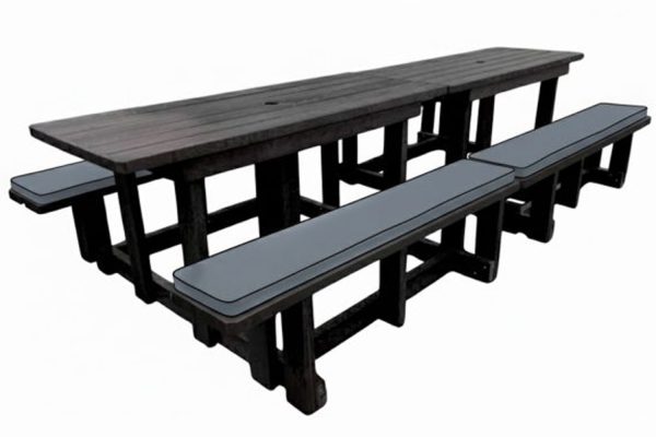Picnic-Table-12-Seater-(Recycled-Plastic)-With-Charcoal-Cushions