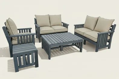 Recycled Plastic 5 Seater 5 Piece Morris Set with Beige Cushions