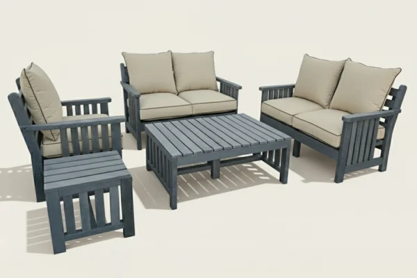 Recycled Plastic 5 Seater 5 Piece Morris Set with Beige Cushions
