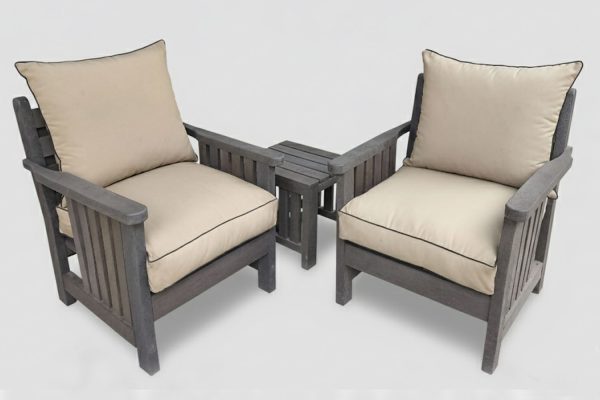 Royal 2 Seater Chair Set, 2x 1 Seater and Side Table - Including Beige Cushions (RECYCLED PLASTIC)