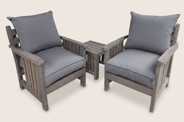 Royal 2 Seater Chair Set, 2x 1 Seater and Side Table - Including Charcoal Cushions (RECYCLED PLASTIC)