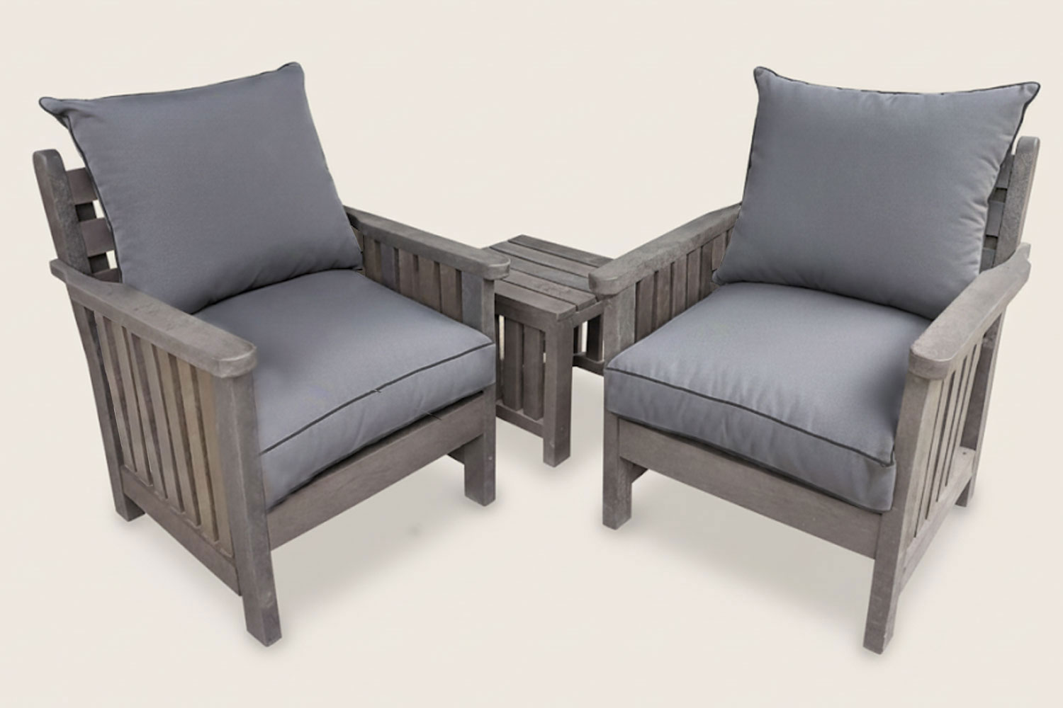 Royal 2 Seater Chair Set, 2x 1 Seater and Side Table - Including Charcoal Cushions (RECYCLED PLASTIC)