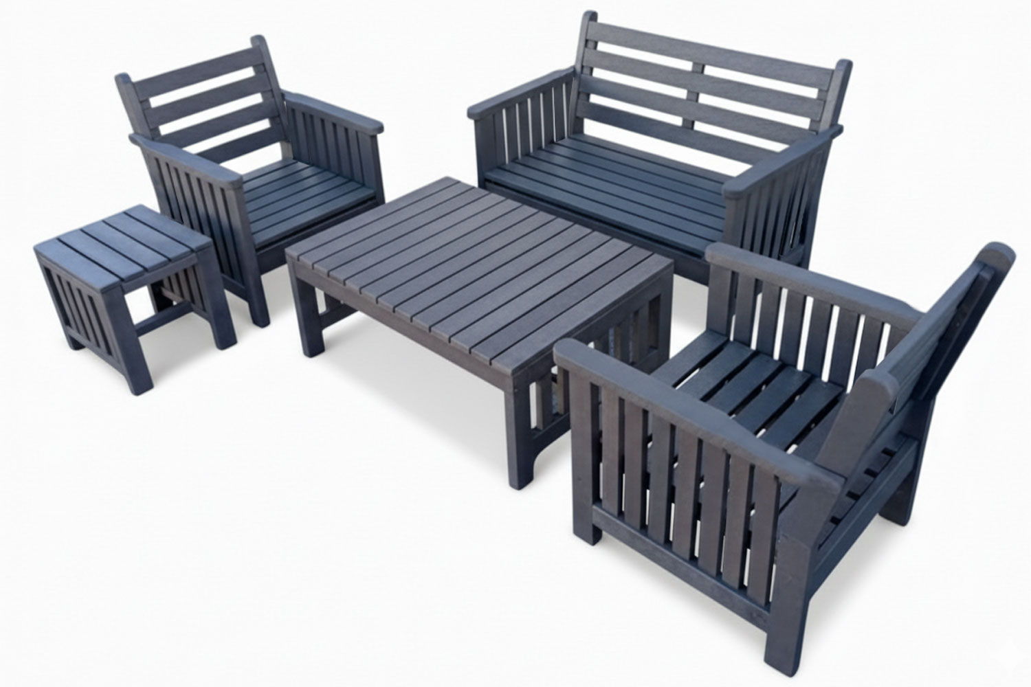 Royal Morris 4 Seater Set, 2x 1 Seater, 1x 2 Seater, Coffee Table and Side Table (RECYCLED PLASTIC)