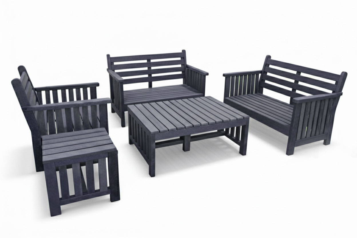 Royal Morris 5 Seater Set, 1x 1 Seater, 2x 2 Seater, Coffee Table and Side Table (RECYCLED PLASTIC)