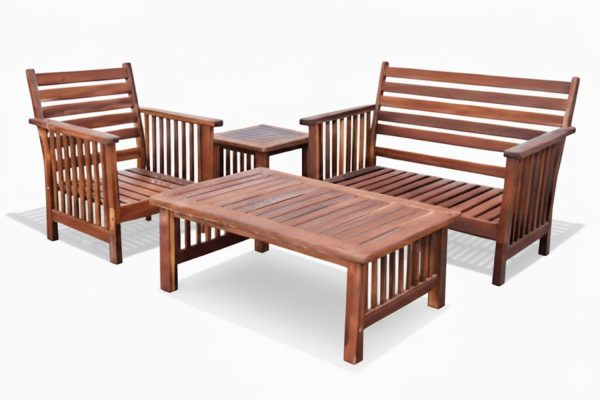 Solid Hardwood Teak 3 Seater 4 Piece Couch Set