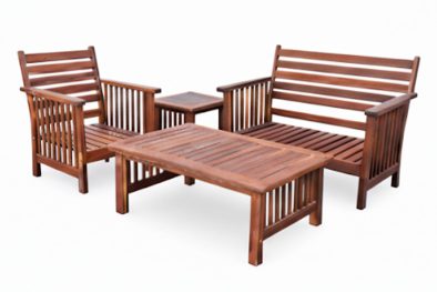 Solid Hardwood Teak 3 Seater 4 Piece Couch Set