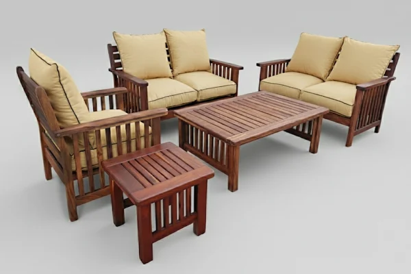 Solid Hardwood Teak 5 Seater 5 Piece Set Special including beige cushions 2