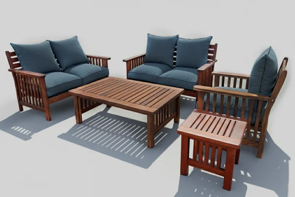 Solid Hardwood Teak 5 seater 5 Piece Set with Charcoal Cushions