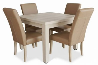 5 Piece Mod Primo Brown Dining Set (Mod 4 Seater Dining Table (1000 X 1000) Solid Cotton Wood & 4 Primo Exotic Tan Genuine Full leather Dining chairs with solid Cotton wood legs