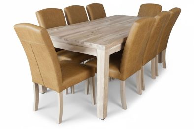 9 Piece Primo Tan Mod Dining set Special (Mod 8 Seater Dining Table (2200 X 1000) Solid Cotton Wood & 8 Primo exotic genuine full leather dining chairs with solid cottonwood legs)