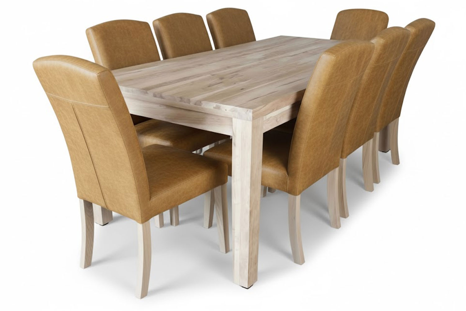 9 Piece Primo Tan Mod Dining set Special (Mod 8 Seater Dining Table (2200 X 1000) Solid Cotton Wood & 8 Primo exotic genuine full leather dining chairs with solid cottonwood legs)