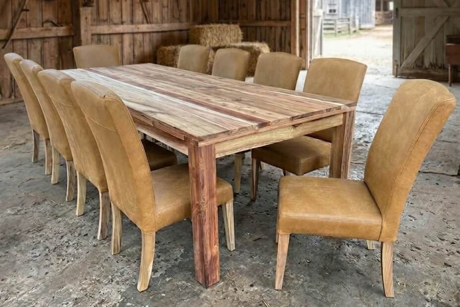 Primo Solid Blackwood Dining Set 11-Piece 2800x1100 | 1 Table + 10 Genuine Leather Chairs (Tan) - Image 6