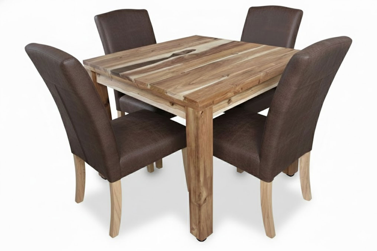 5 Piece Primo Brown Mod Dining set Special (Mod 4 Seater Dining Table (1000 X 1000) Blackwood & 4 Primo Exotic genuine Full leather Dining chairs with solid blackwood legs)