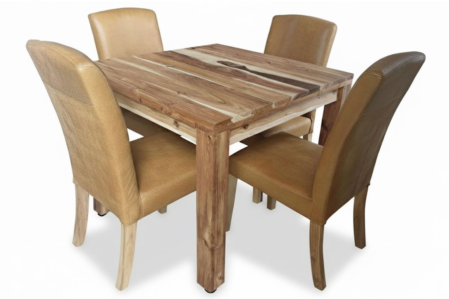 5 Piece Primo Tan Mod Dining set Special (Mod 4 Seater Dining Table (1000 X 1000) Blackwood & 4 Primo Tan Genuine Full leather Dining chairs with solid blackwood legs)