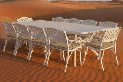 Aluminium Cottage 10 Seater White Dining Set With Beige Cushions