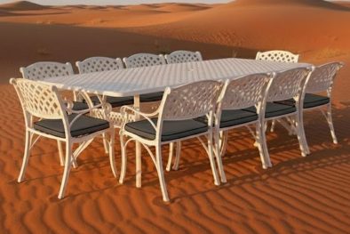 Aluminium Cottage 10 Seater White Dining Set With Charcoal Cushions