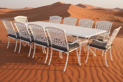 Aluminium Tuscan 10 Seater White Dining Set with Charcoal Cushions