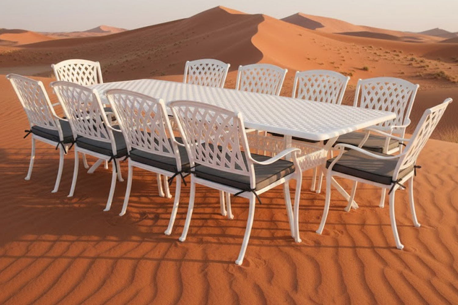 Aluminium Tuscan 10 Seater White Dining Set with Charcoal Cushions