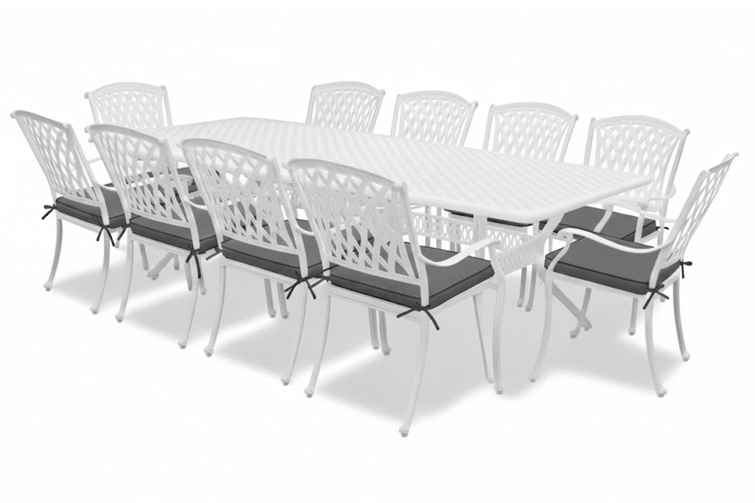 Aluminium Tuscan 10 Seater White Dining Set with Charcoal Cushions