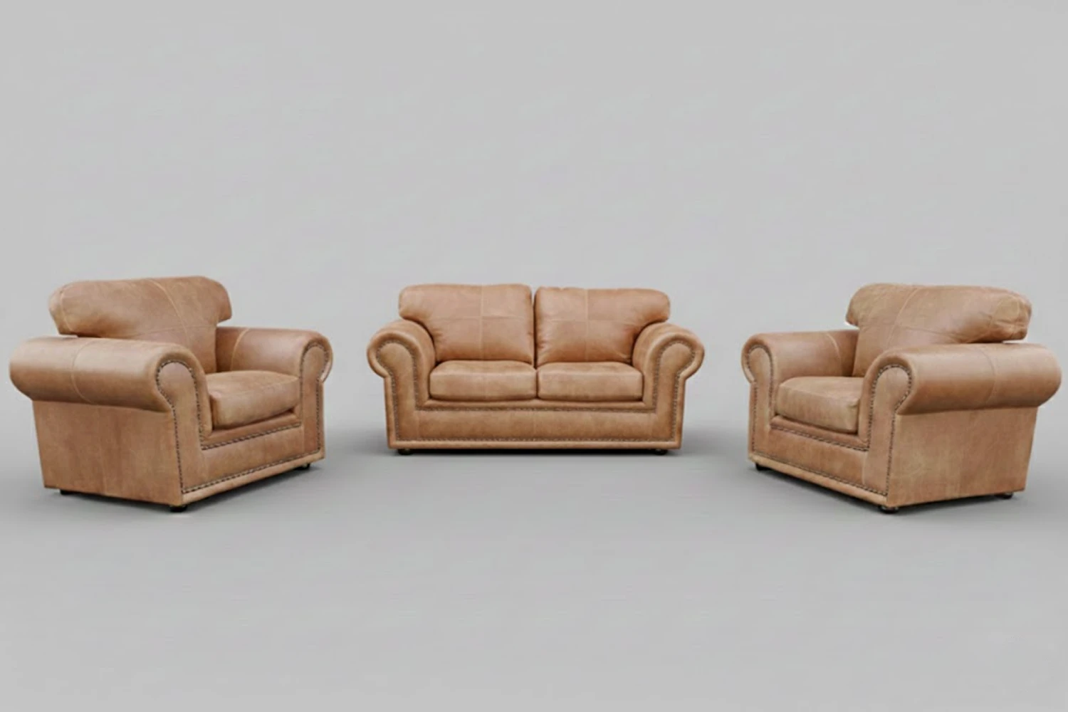 Afrikan Comfort Genuine Leather Lounge Set 3-Piece | x2 1-Seater Chairs + x1 2-Seater Sofa (Exotic Tan)