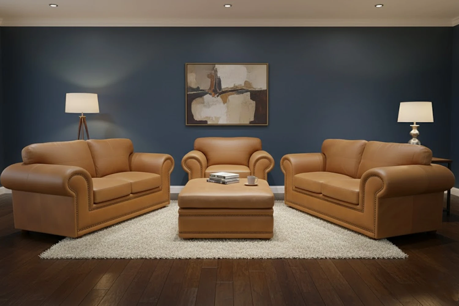 Afrikan Comfort Genuine Leather Lounge Set 3-Piece | x1 1-Seater + x2 2-Seater Sofas (Exotic Tan) - Image 3