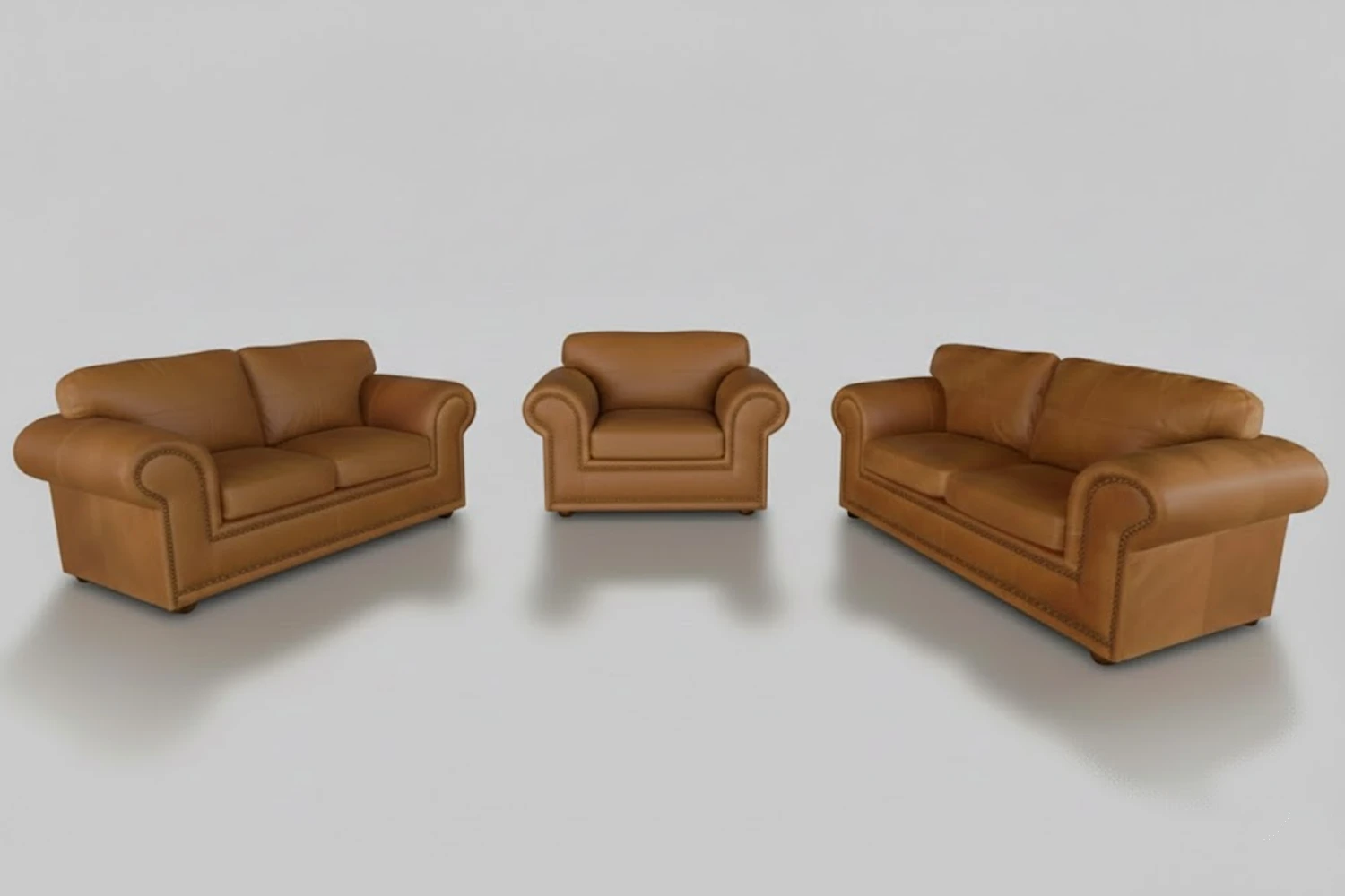 Afrikan Comfort Genuine Leather Lounge Set 3-Piece | x1 1-Seater + x2 2-Seater Sofas (Exotic Tan)