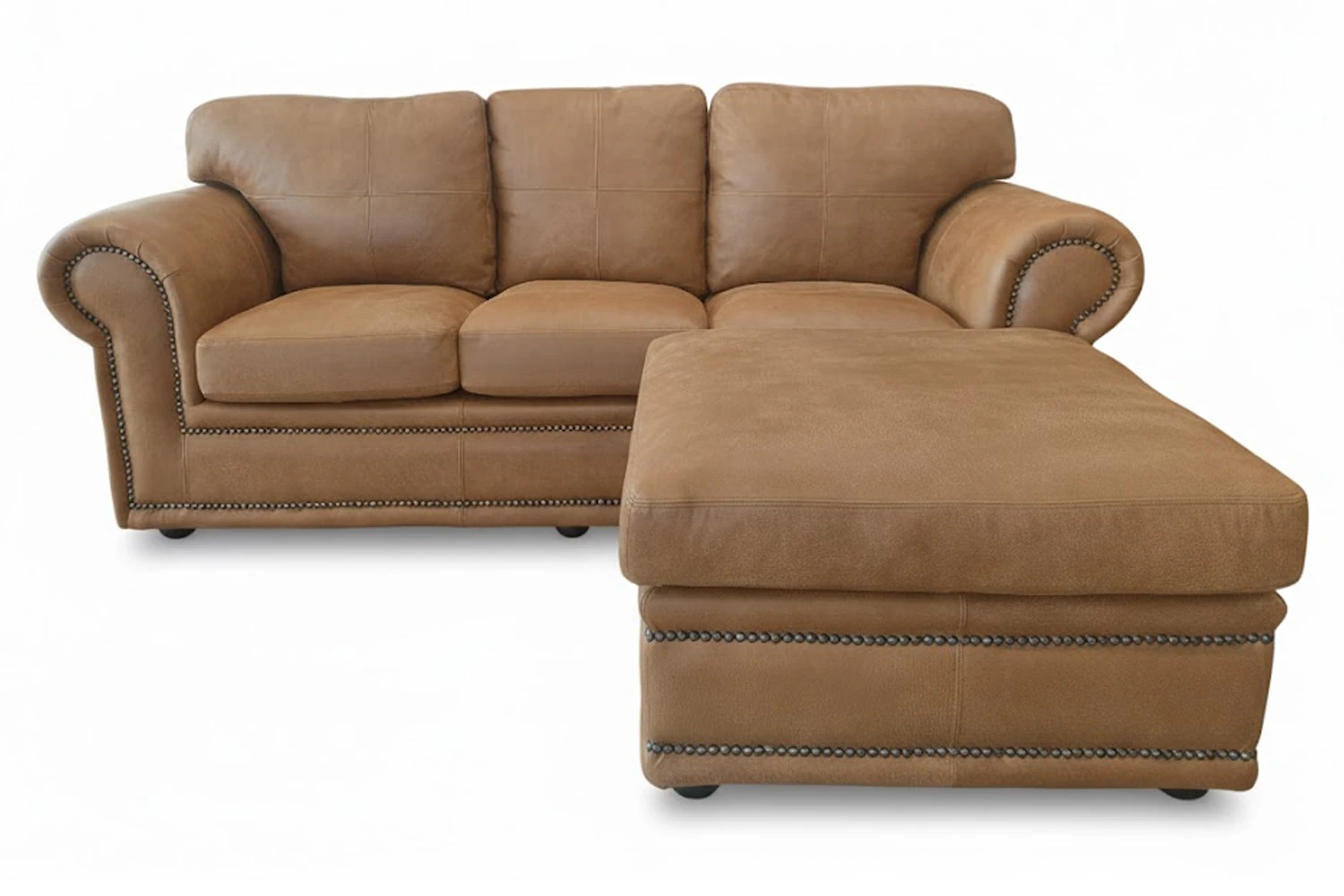 Afrikan Comfort Genuine Leather Sofa 3-Seater | x1 Ottoman (Exotic Tan)