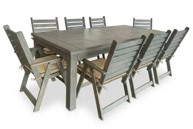 Aged Oak Patio Dining Set 8-Seater 2400mm | x1 Table + x8 Highback Chairs + Beige Seat Cushions (Undercover only)