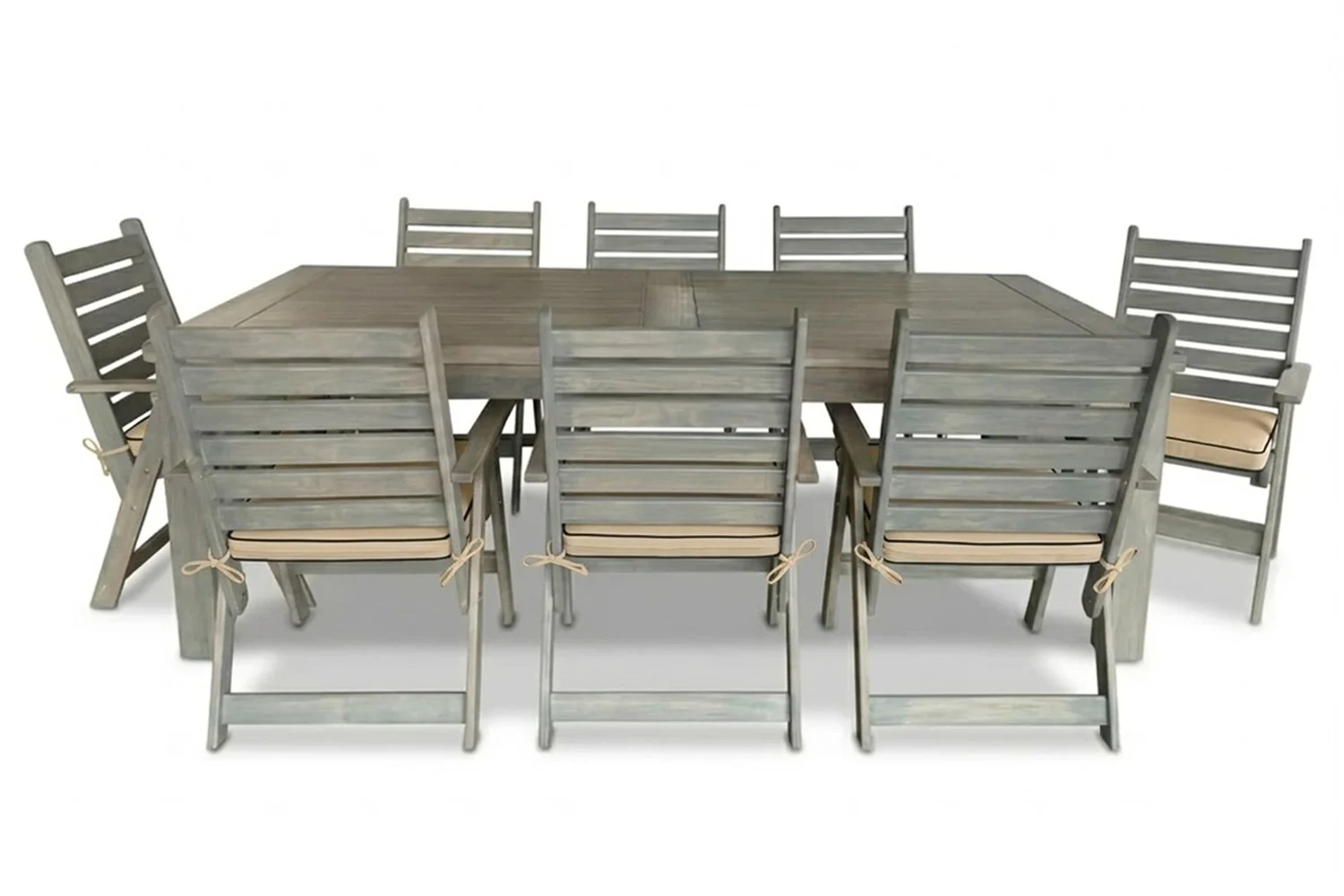 Aged Oak Patio Dining Set 8-Seater 2400mm | x1 Table + x8 Highback Chairs + Beige Seat Cushions (Undercover only)