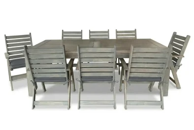 Aged Oak Patio Dining Set 8-Seater 2400mm | x1 Table + x8 Highback Chairs (Charcoal Cushions)