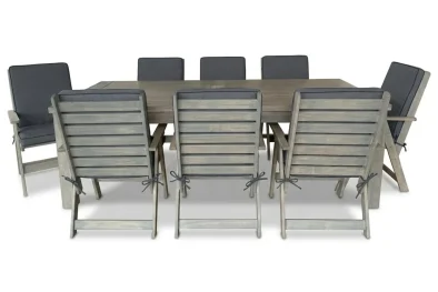 Aged Oak Patio Dining Set 8-Seater 2400mm | x1 Table + x8 Highback Chairs + Charcoal Seat & Back Cushions (Undercover only)