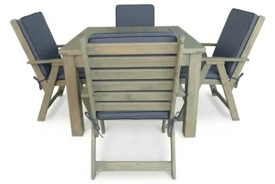 Aged Pine Patio Dining Set 4-Seater 1100mm | x1 Table + x4 Highback Chairs + Charcoal Seat & Back Cushions