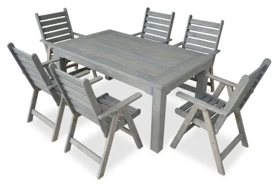 Aged Pine Patio Dining Set 6-Seater 1100mm | x1 Table + x6 Highback Chairs