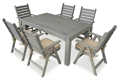 Aged Pine Patio Dining Set 6-Seater 1600mm | x1 Table + x6 Highback Chairs + Beige Seat Cushions