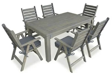 Aged Pine Patio Dining Set 6-Seater 1600mm | x1 Table + x6 Highback Chairs + Charcoal Seat Cushions