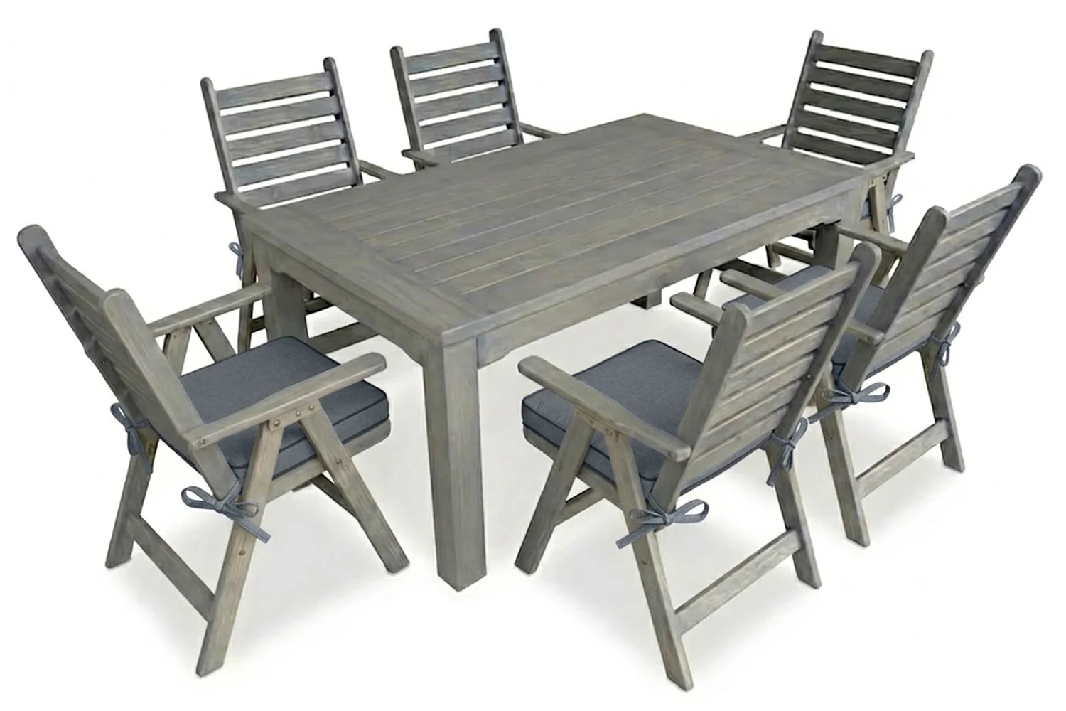 Aged Pine Patio Dining Set 6-Seater 1600mm | x1 Table + x6 Highback Chairs + Charcoal Seat Cushions (Undercover only) - Image 2